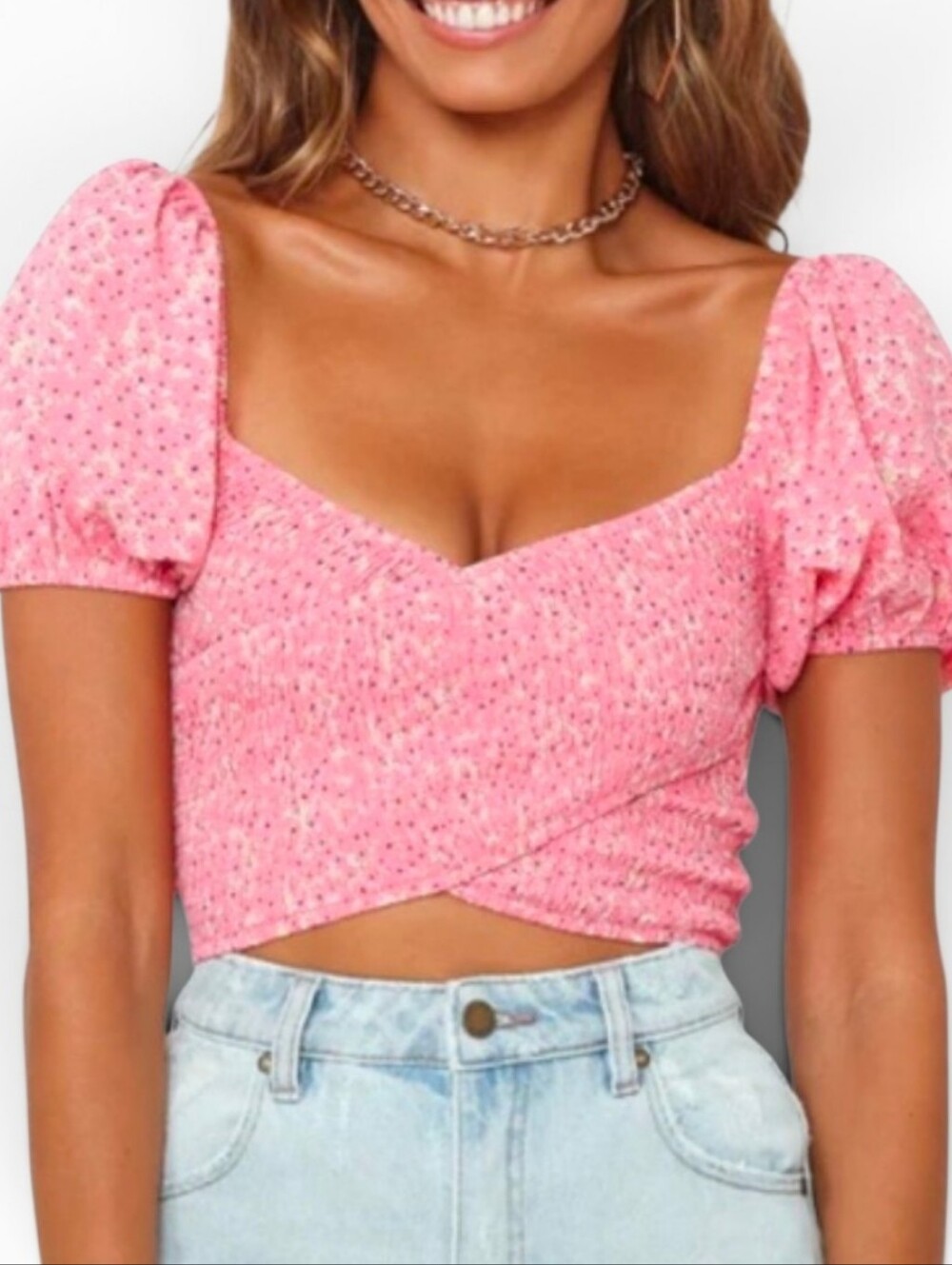 HELLO MOLLY Get Outta My Dreams Crossover Crop Top - Medium